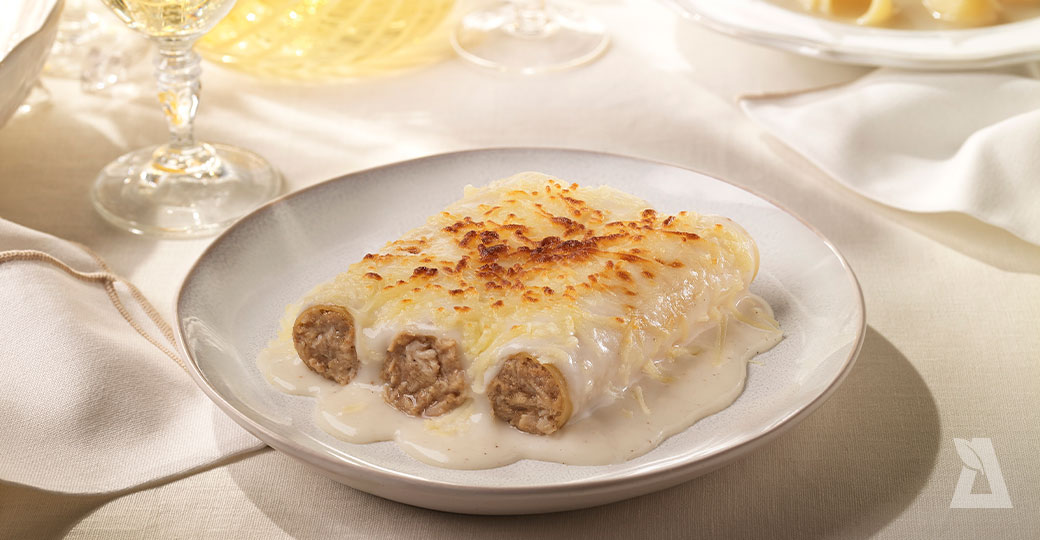 Canelones gratinados con bechamel