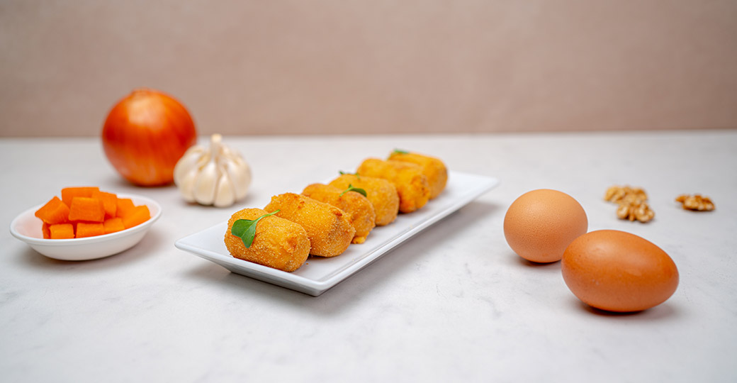 Croquetes de moniato, nous i pernil ibèric