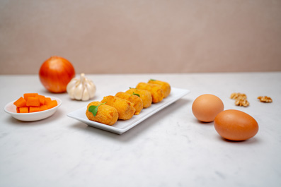 Croquetes de moniato, nous i pernil ibèric