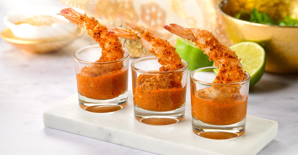 Aperitiu de llagostí amb pa de romesco 